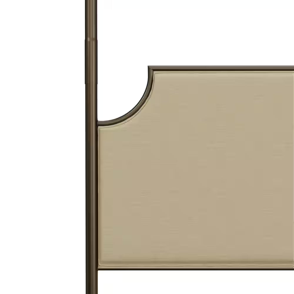 McArthur Queen Canopy Bed – Bronze Metal Frame with Upholstered Headboard