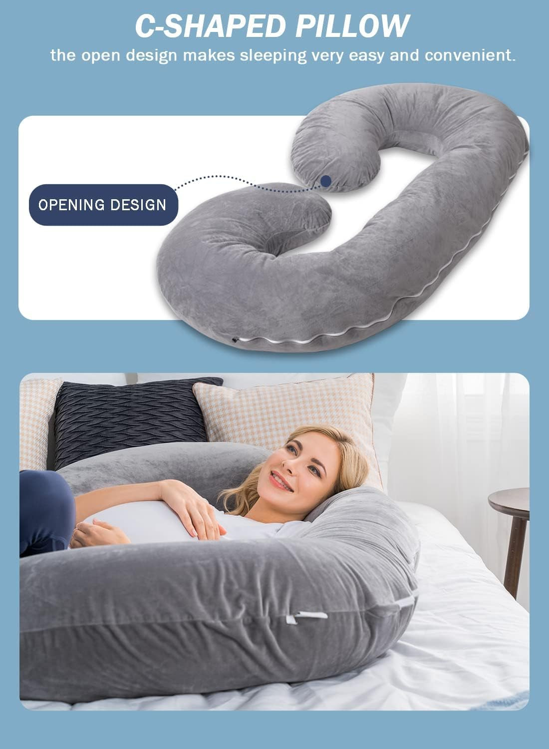 C-Shaped Pregnancy Pillow – Full Body Maternity Support Pillow with Soft Jersey Cotton Cover