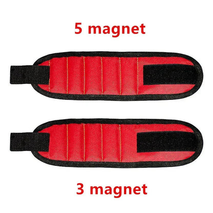 Red magnetic tool holder with 5 and 3 magnet slots, black trim, ideal for workshop organization