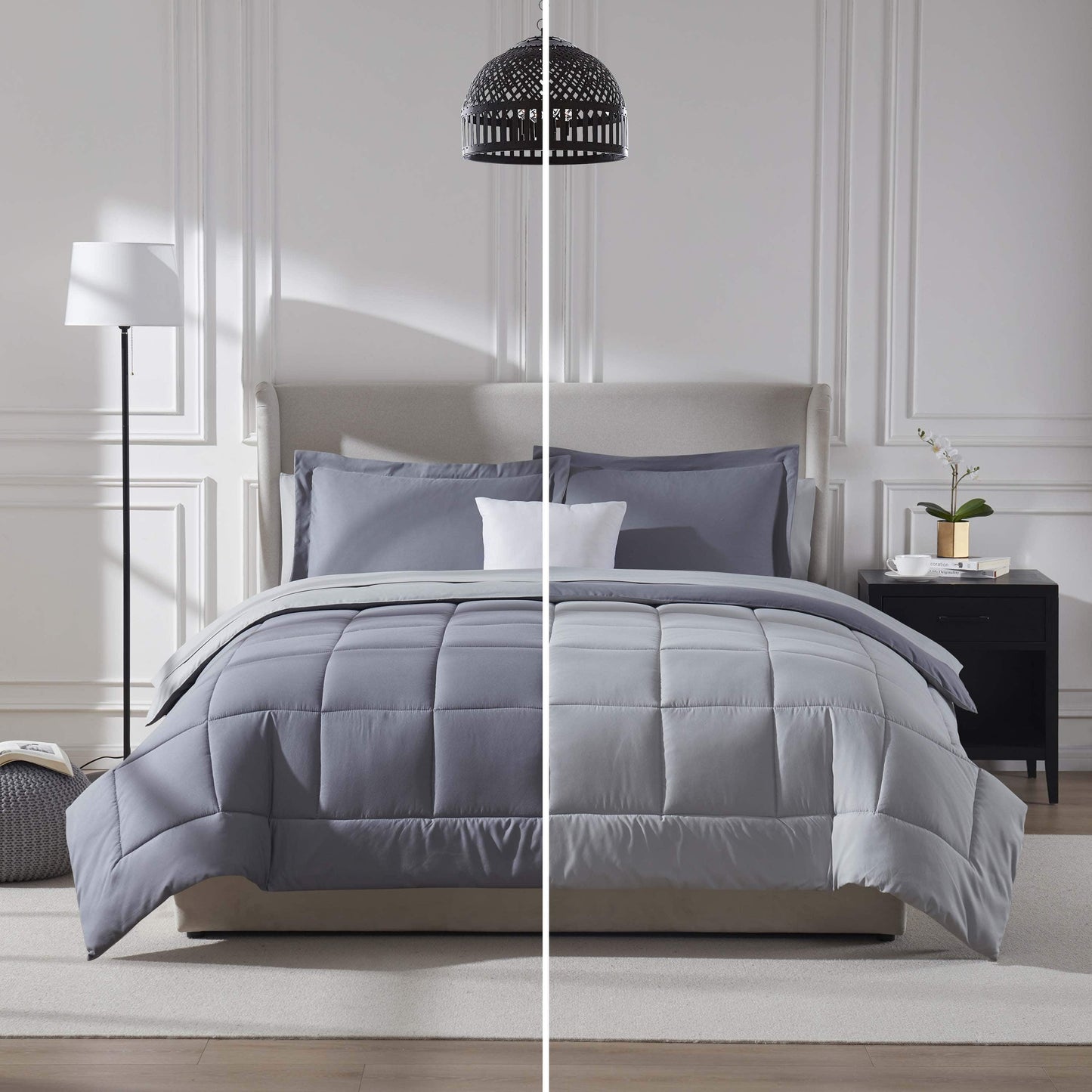 7-Piece Queen Comforter Set – Reversible Cozy Bed-in-a-Bag with Sheets, Gray