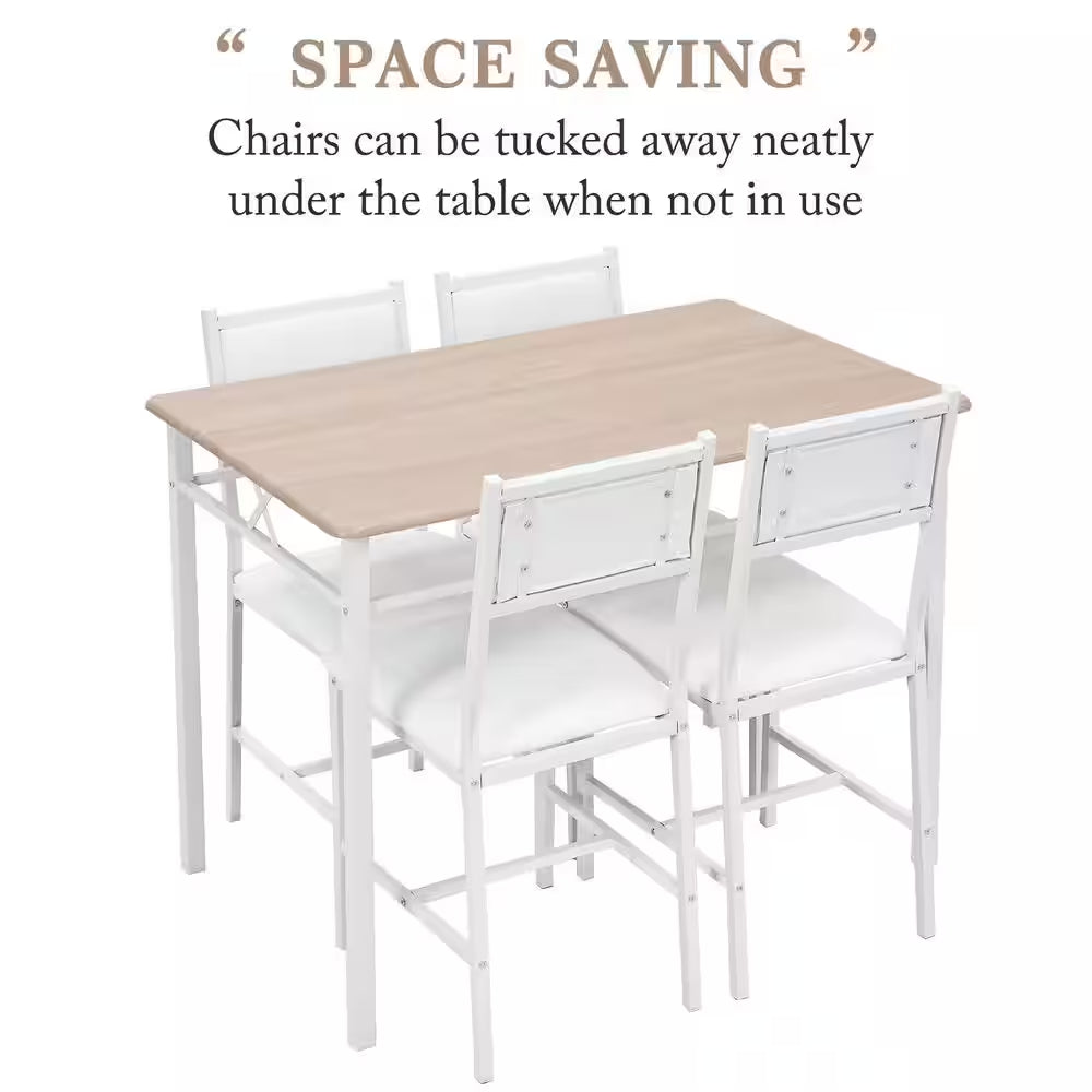 5-Piece Dining Table Set for 4 – Space-Saving Oak Table & 4 Padded Chairs