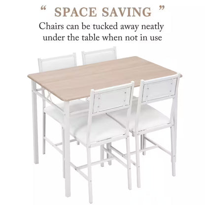 5-Piece Dining Table Set for 4 – Space-Saving Oak Table & 4 Padded Chairs