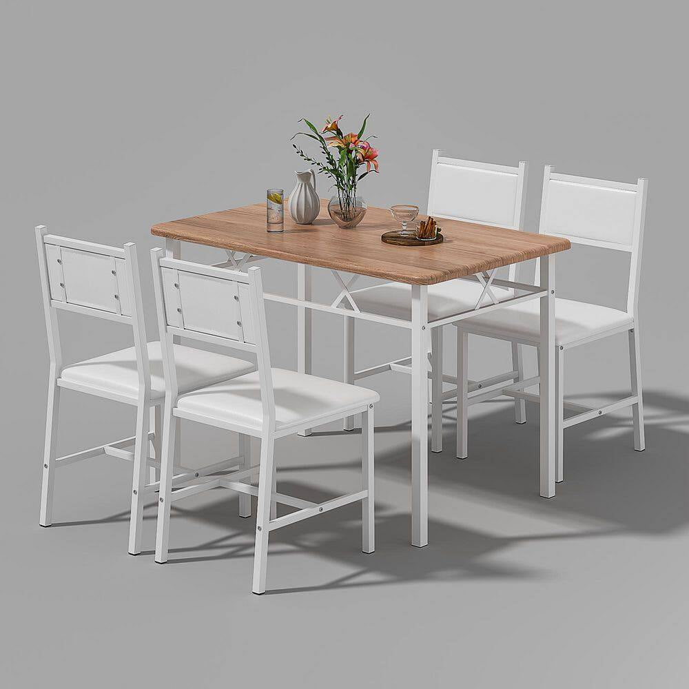 5-Piece Dining Table Set for 4 – Space-Saving Oak Table & 4 Padded Chairs