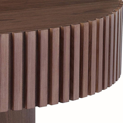 31.49" Round Walnut Drum Coffee Table – Modern Handcrafted Wood-Look Accent Table