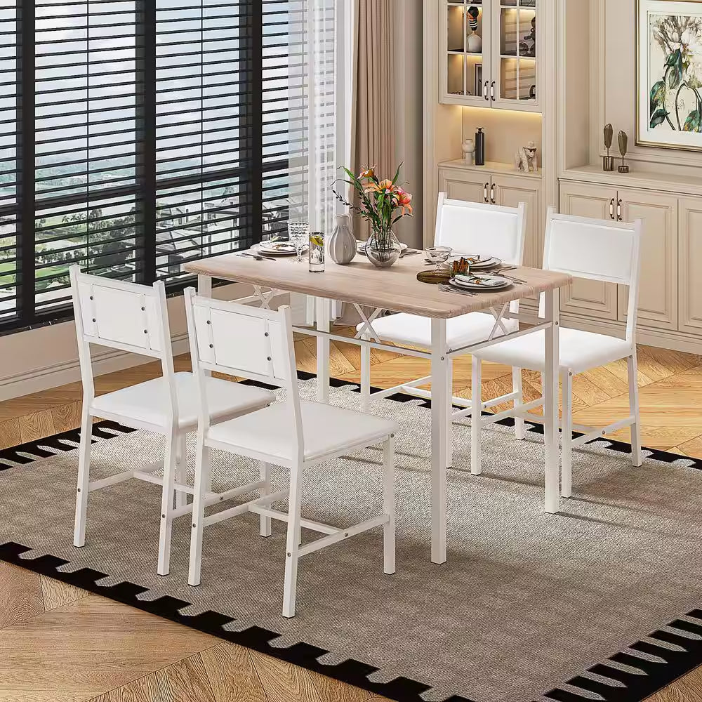 5-Piece Dining Table Set for 4 – Space-Saving Oak Table & 4 Padded Chairs