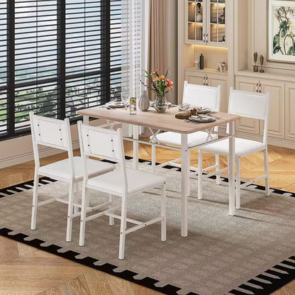 5-Piece Dining Table Set for 4 – Space-Saving Oak Table & 4 Padded Chairs