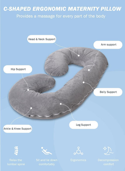 C-Shaped Pregnancy Pillow – Full Body Maternity Support Pillow with Soft Jersey Cotton Cover