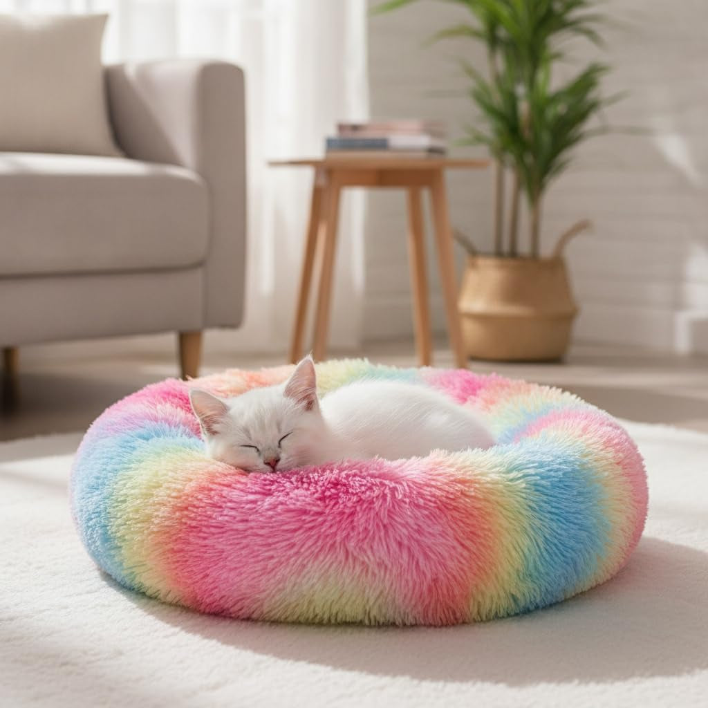 13.5" Calming Cat & Dog Bed – Cozy Plush Bed for Indoor Cats, Small Dogs & Pets