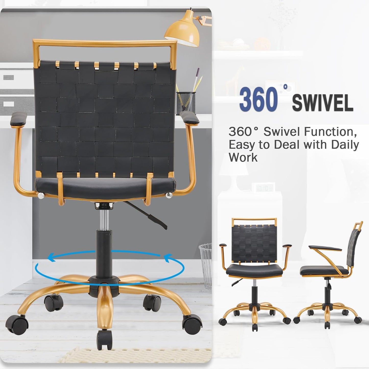 Black & Gold Office Chair – Mid-Back PU Leather Swivel Desk Chair