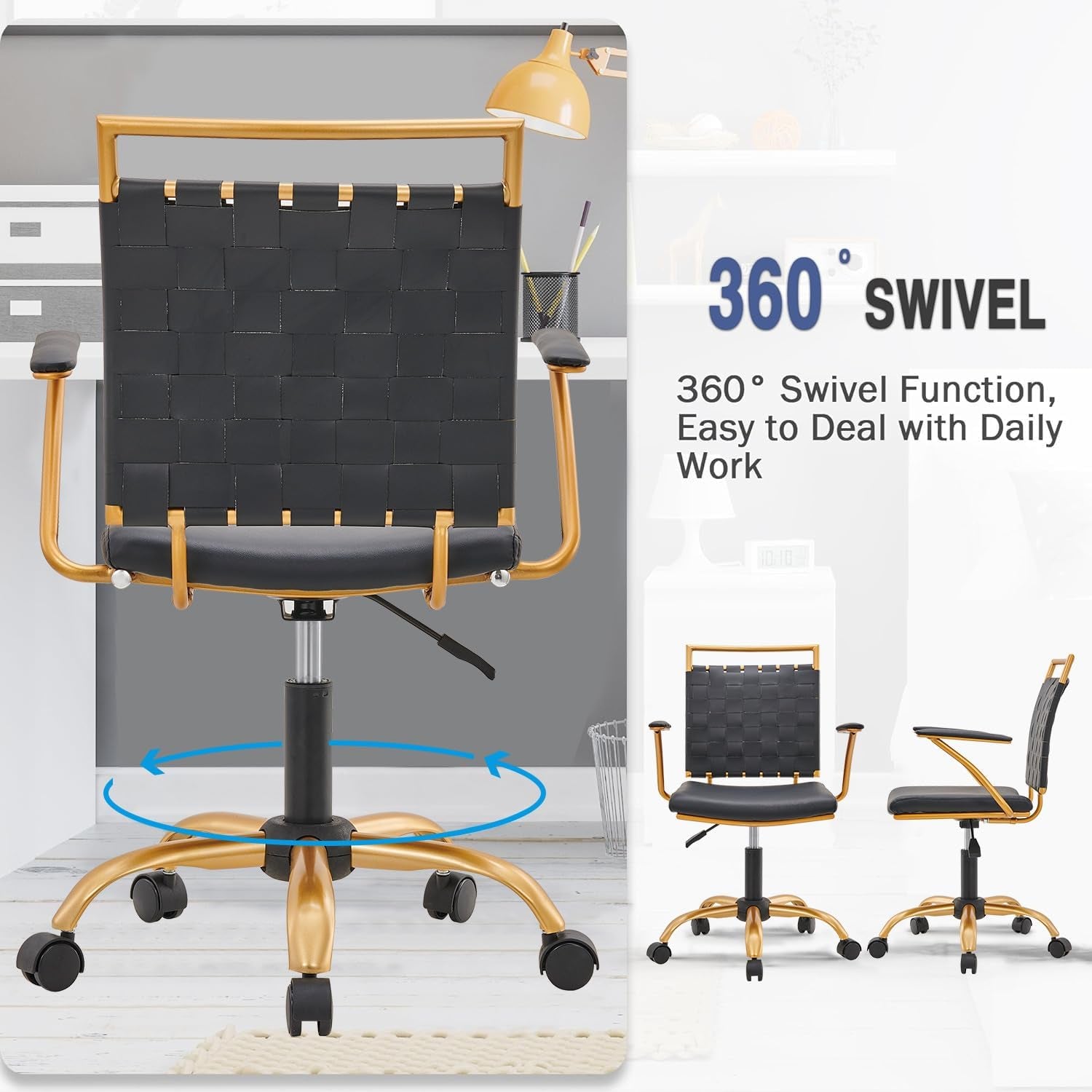 Black & Gold Office Chair – Mid-Back PU Leather Swivel Desk Chair