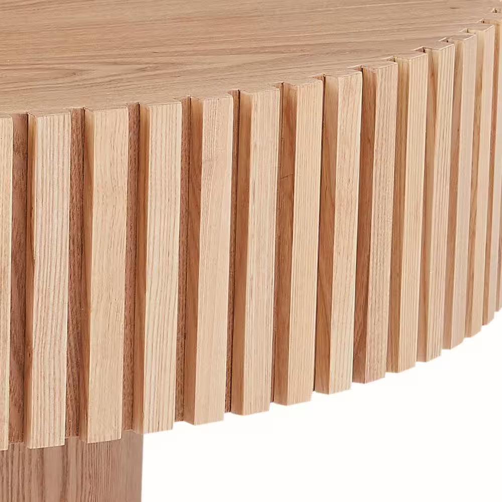 **31.49" Round Natural Drum Coffee Table – Modern Handcrafted Wood-Look Accent Table**