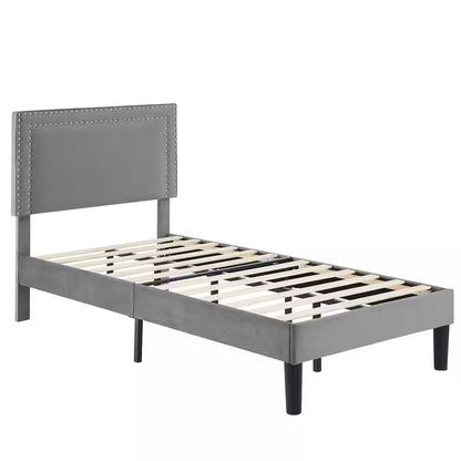 Twin Upholstered Platform Bed Frame – Adjustable Headboard, No Box Spring Needed, Gray