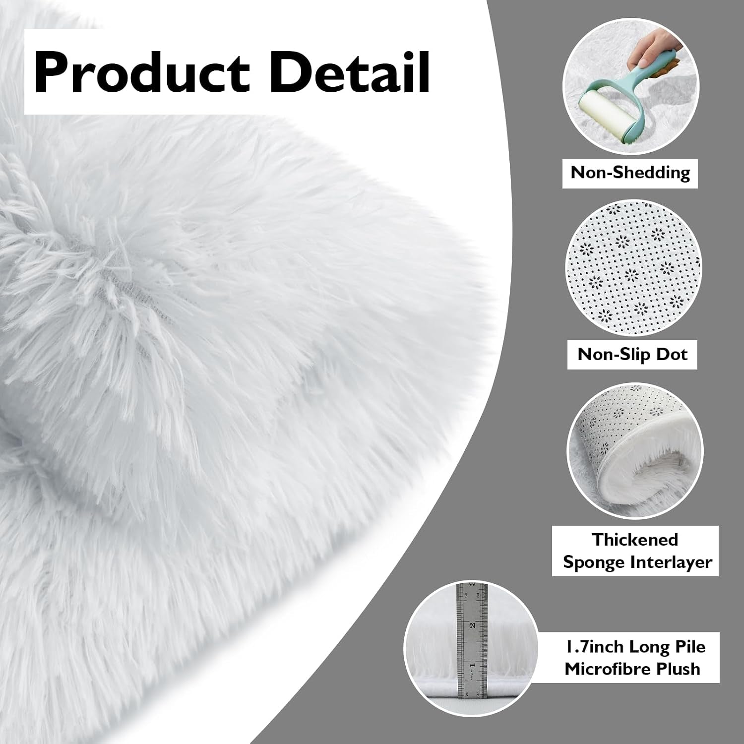 3' Round White Fluffy Shag Rug – Soft Non-Slip Cozy Area Rug for Bedroom & Home Décor