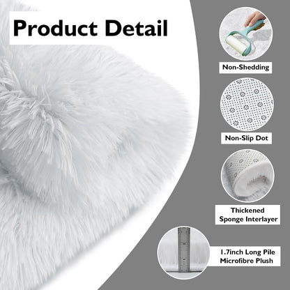3' Round White Fluffy Shag Rug – Soft Non-Slip Cozy Area Rug for Bedroom & Home Décor