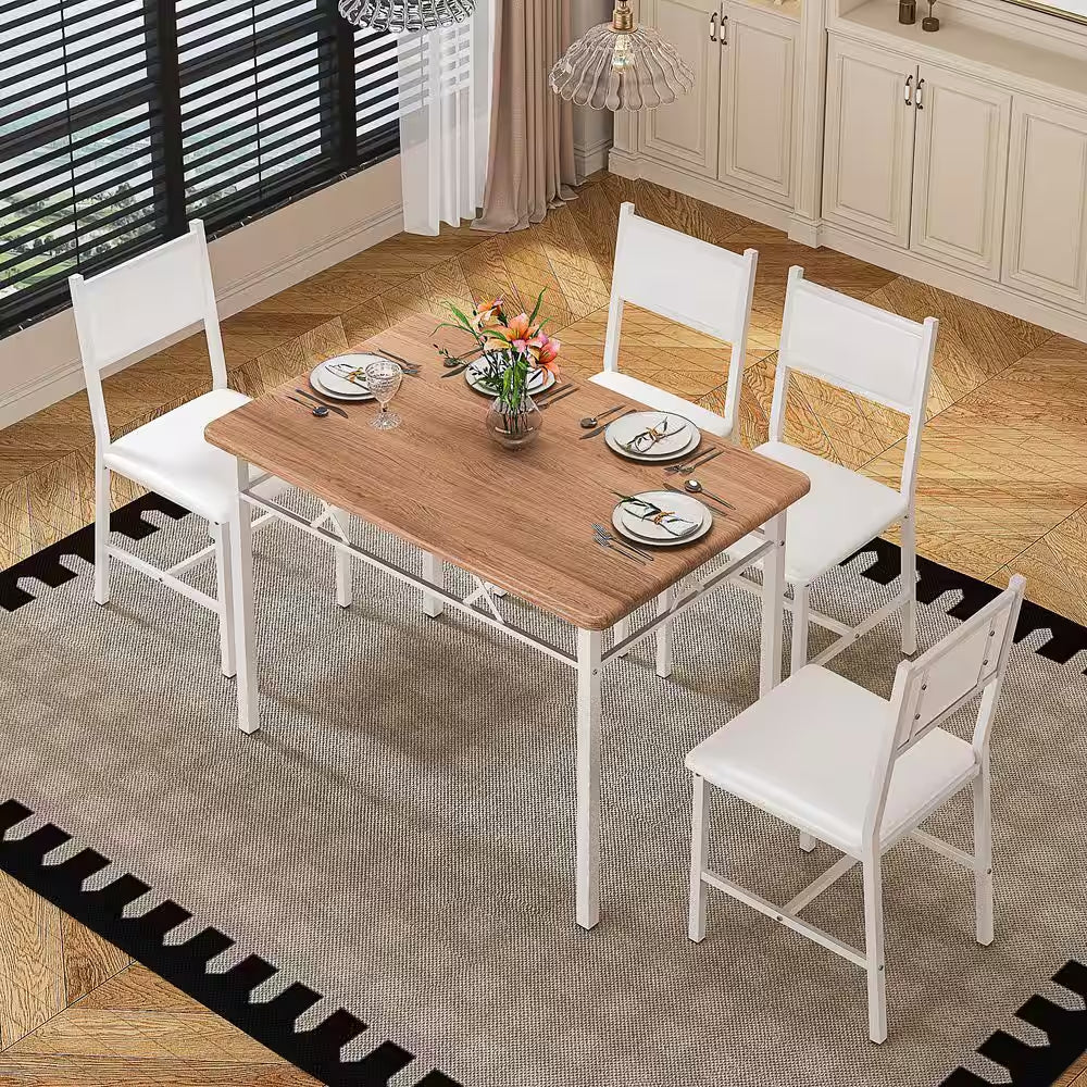 5-Piece Dining Table Set for 4 – Space-Saving Oak Table & 4 Padded Chairs