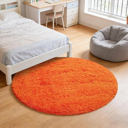 6' Round Orange Fluffy Shag Rug – Soft Cozy Area Rug for Bedroom & Home Décor