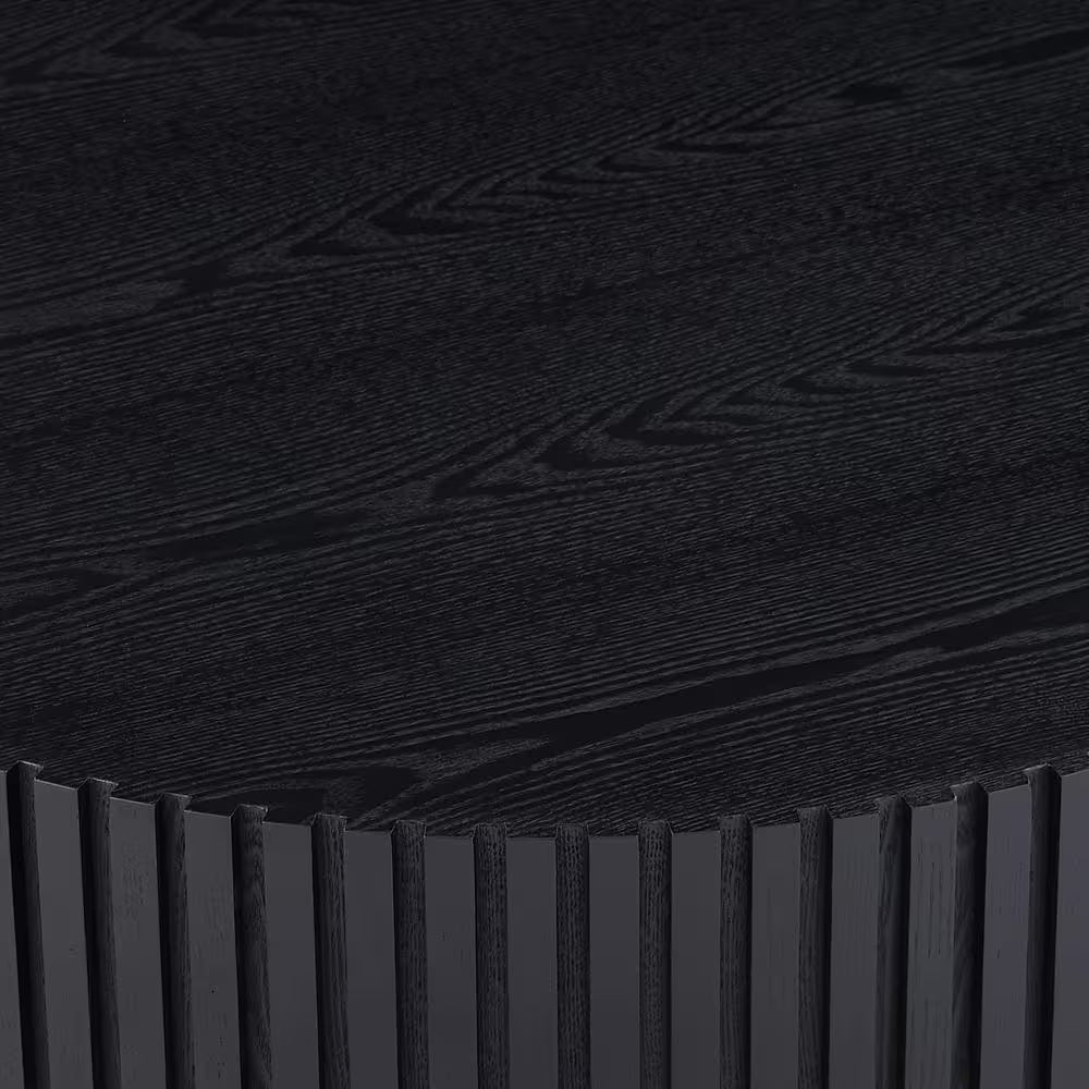 39.37" Round Black Drum Coffee Table – Modern Handcrafted Wood-Look Accent Table