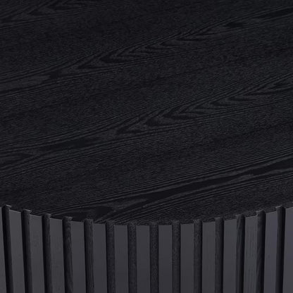39.37" Round Black Drum Coffee Table – Modern Handcrafted Wood-Look Accent Table