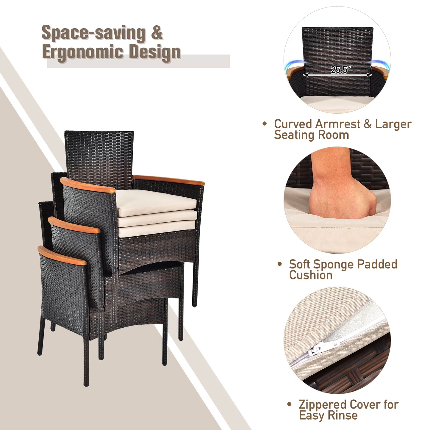 7-Piece Outdoor Patio Dining Set – Rattan Table & 6 Chairs with Umbrella Hole