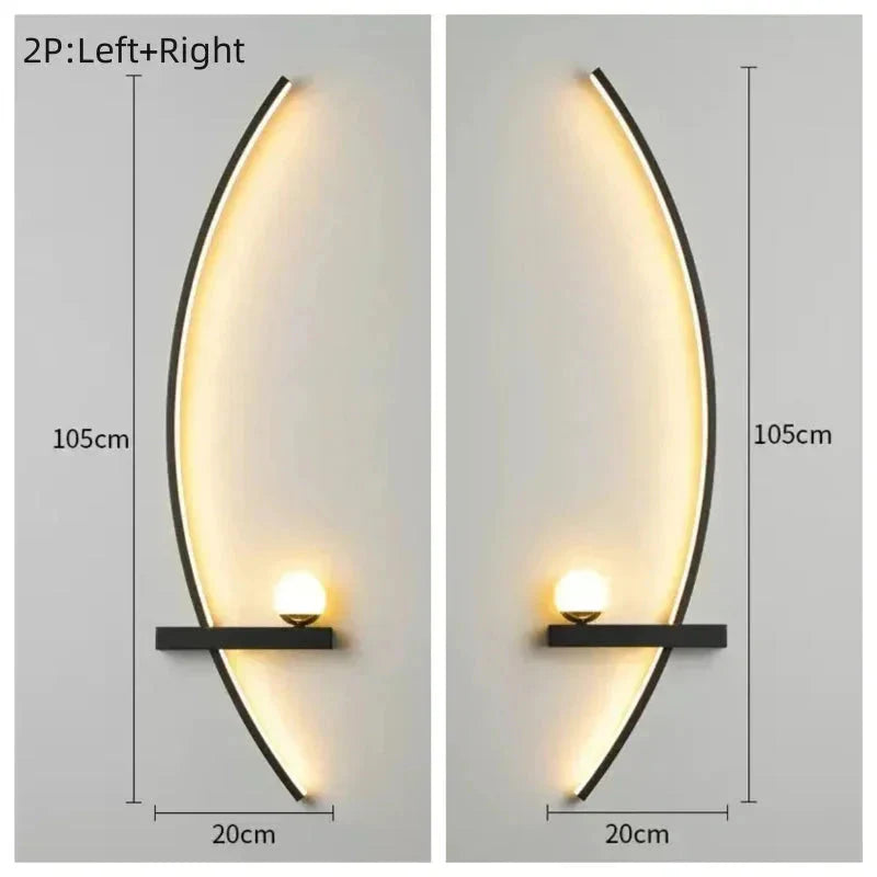 Modern 105cm curved wall sconce with shelf, warm LED lighting for cozy home decor