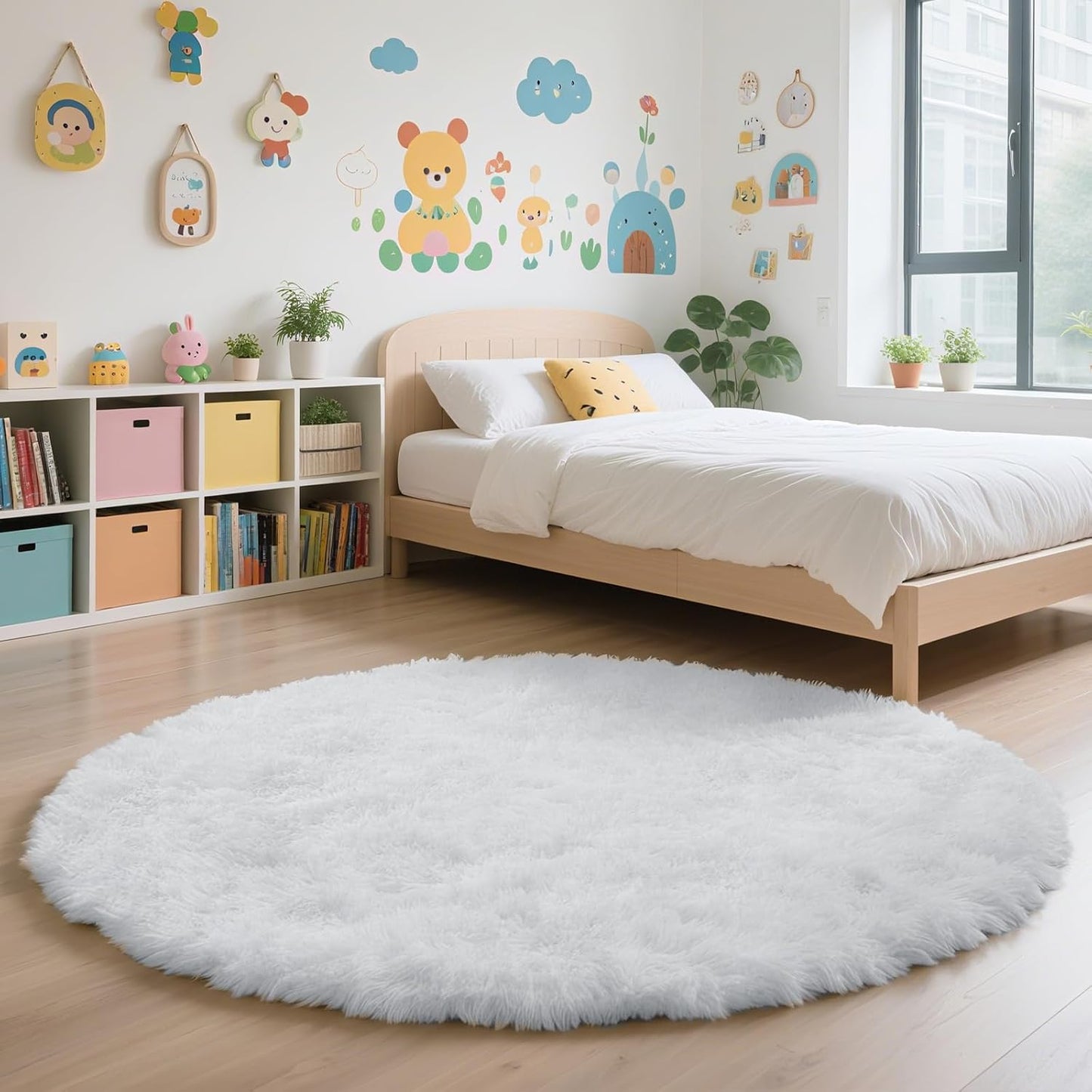 3' Round White Fluffy Shag Rug – Soft Non-Slip Cozy Area Rug for Bedroom & Home Décor
