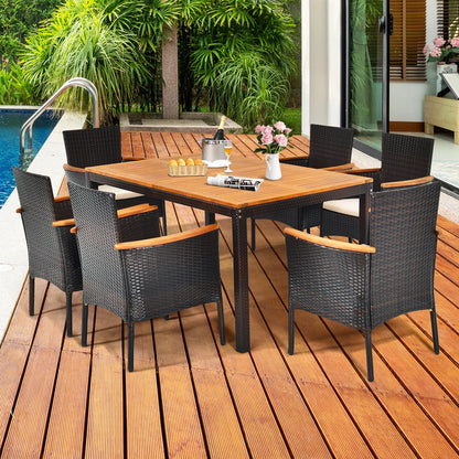 7-Piece Outdoor Patio Dining Set – Rattan Table & 6 Chairs with Umbrella Hole