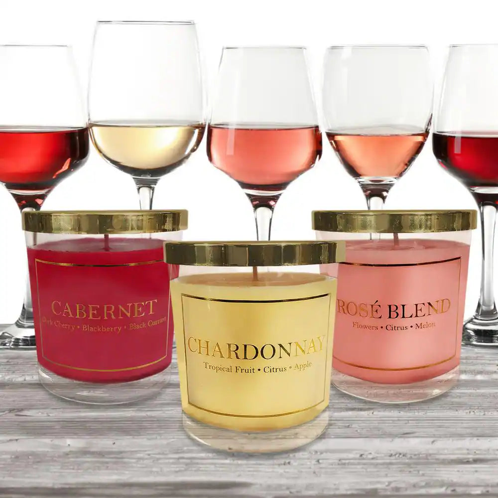 3-Piece Wine Collection Scented Candle Set – Chardonnay, Cabernet & Rosé Home Fragrance Gift Set