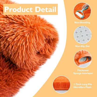 6' Round Orange Fluffy Shag Rug – Soft Cozy Area Rug for Bedroom & Home Décor