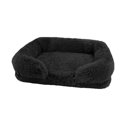 Calming Plush Dog & Cat Bed – Cozy Faux Fur Cuddler for Small & Medium Pets, Black