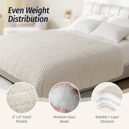 Fleece Weighted Blanket for Adults 60" X 80" 15Lbs Fuzzy Blankets, White