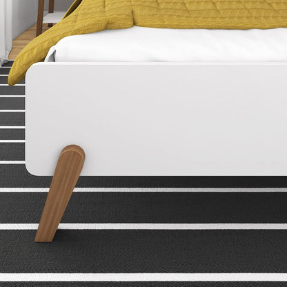 Max & Lily Queen Panel Bed – Mid-Century Modern Wood Bed Frame, White & Pecan
