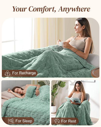 15Lbs Weighted Blanket for Adults, Checkered Fleece & Sherpa, 60"X80"