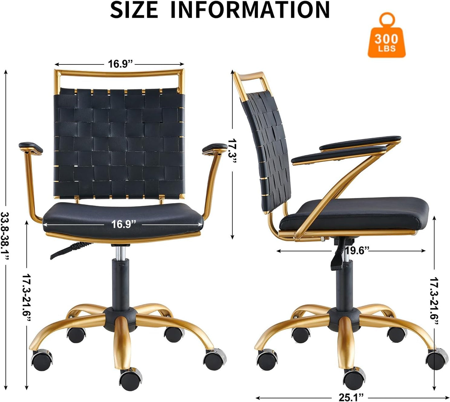 Black & Gold Office Chair – Mid-Back PU Leather Swivel Desk Chair