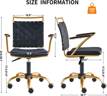 Black & Gold Office Chair – Mid-Back PU Leather Swivel Desk Chair