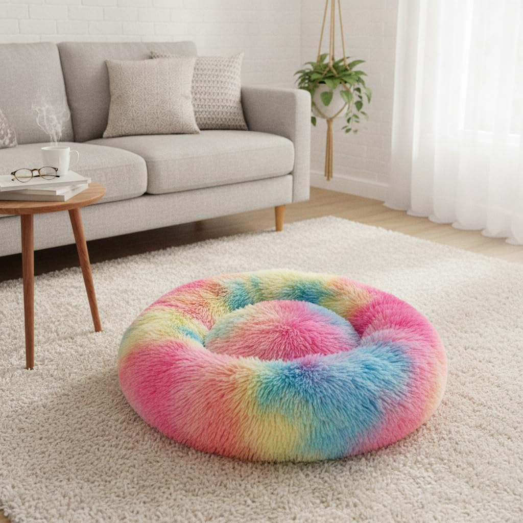 13.5" Calming Cat & Dog Bed – Cozy Plush Bed for Indoor Cats, Small Dogs & Pets