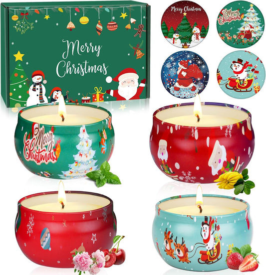 Christmas Candles Set - 4 Pack Christmas Candles Scented Gift Set, Christma Scented Candles Gift for Women, Aromatherapy Soy Candle for Home Scented, Winter Holiday Scented Candles