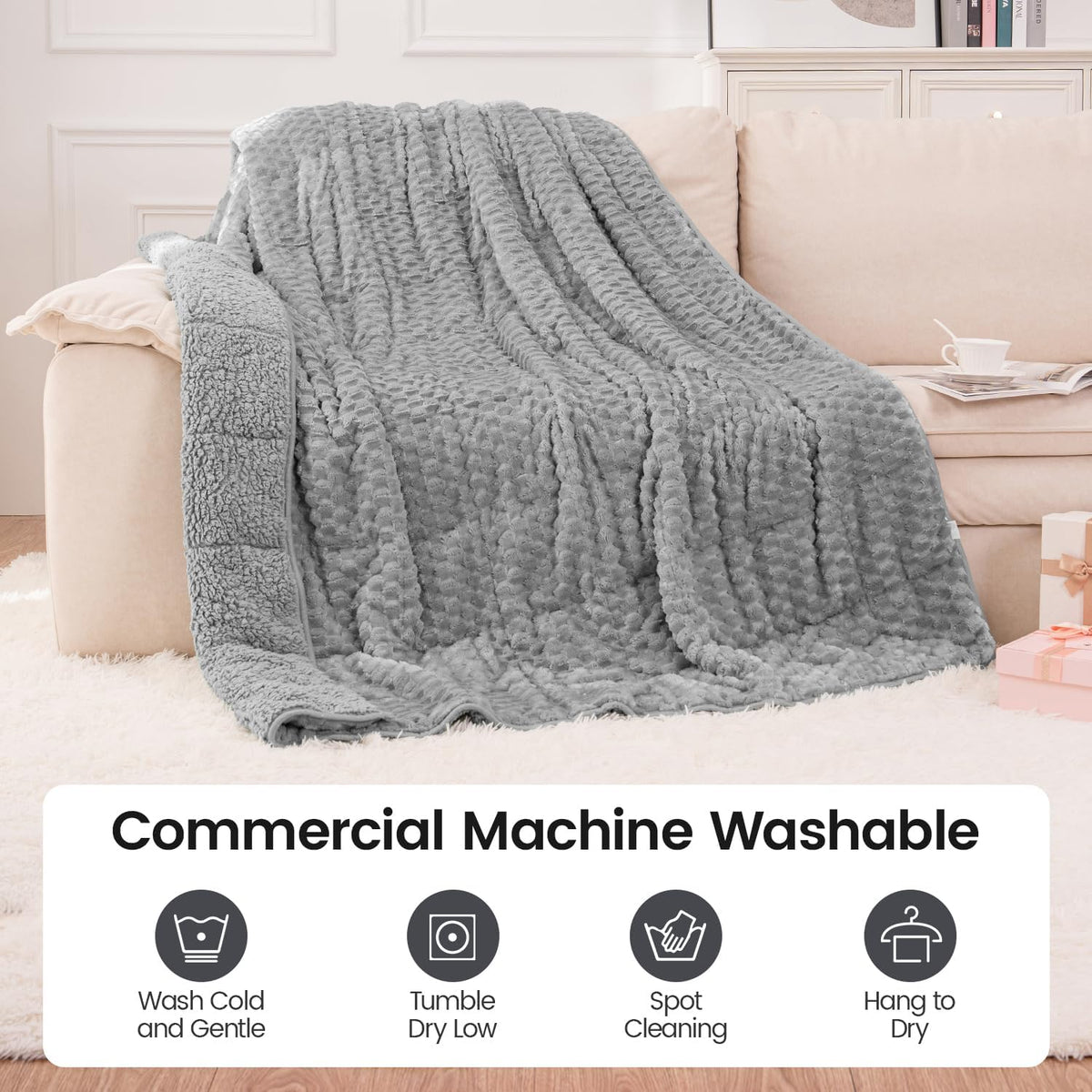 Fleece Sherpa Weighted Blanket for Adults, Ultra Soft Fuzzy, 60"X80" 15Lbs