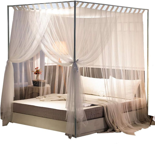 Full-Size Bed Canopy Curtains – Elegant White Bed Net for Bedroom Décor