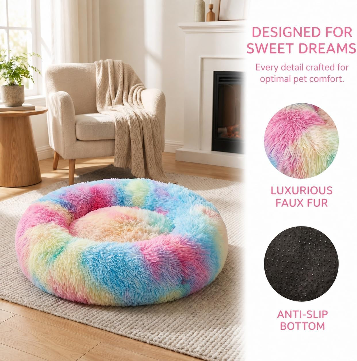 13.5" Calming Cat & Dog Bed – Cozy Plush Bed for Indoor Cats, Small Dogs & Pets