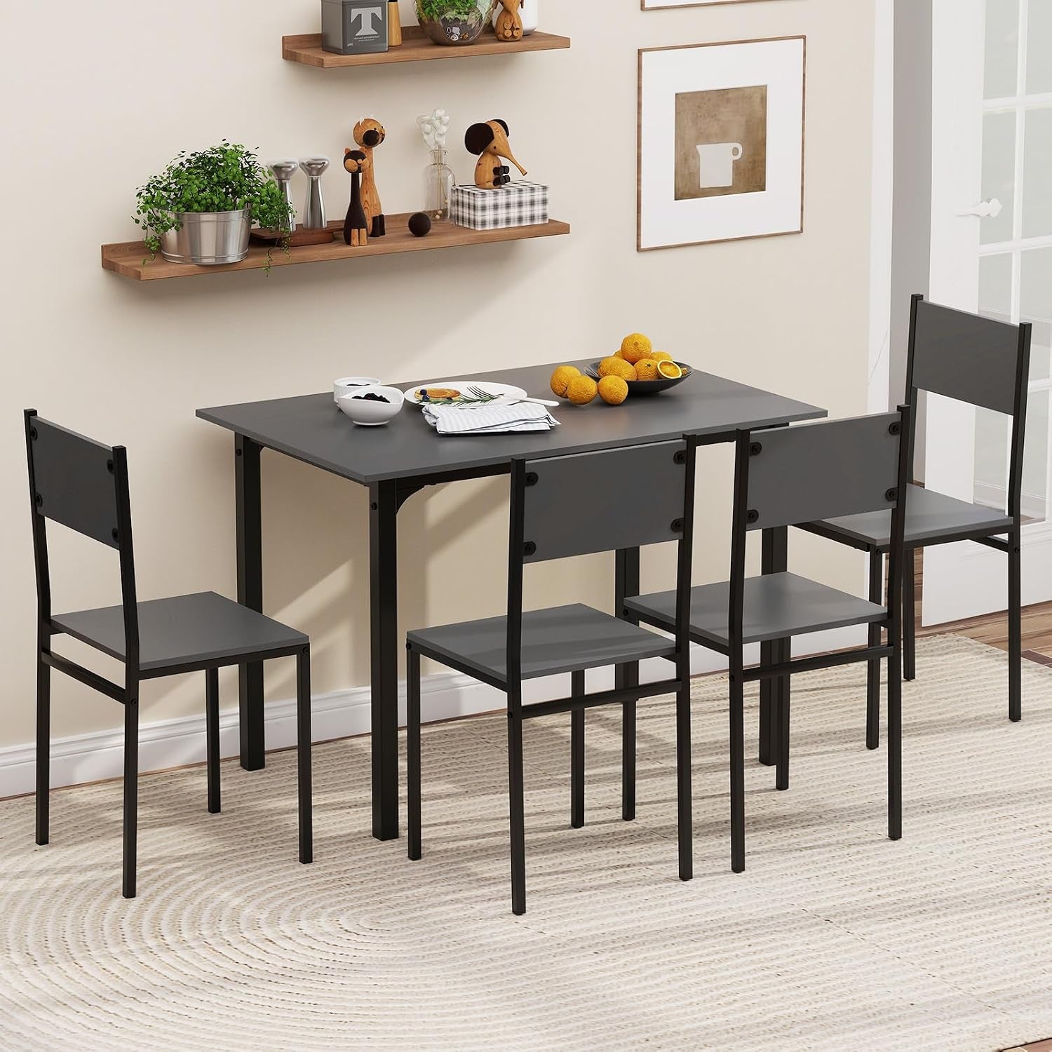 5-Piece Retro Dining Table Set for 4 – Space-Saving Kitchen Table & Chairs with Metal Frame
