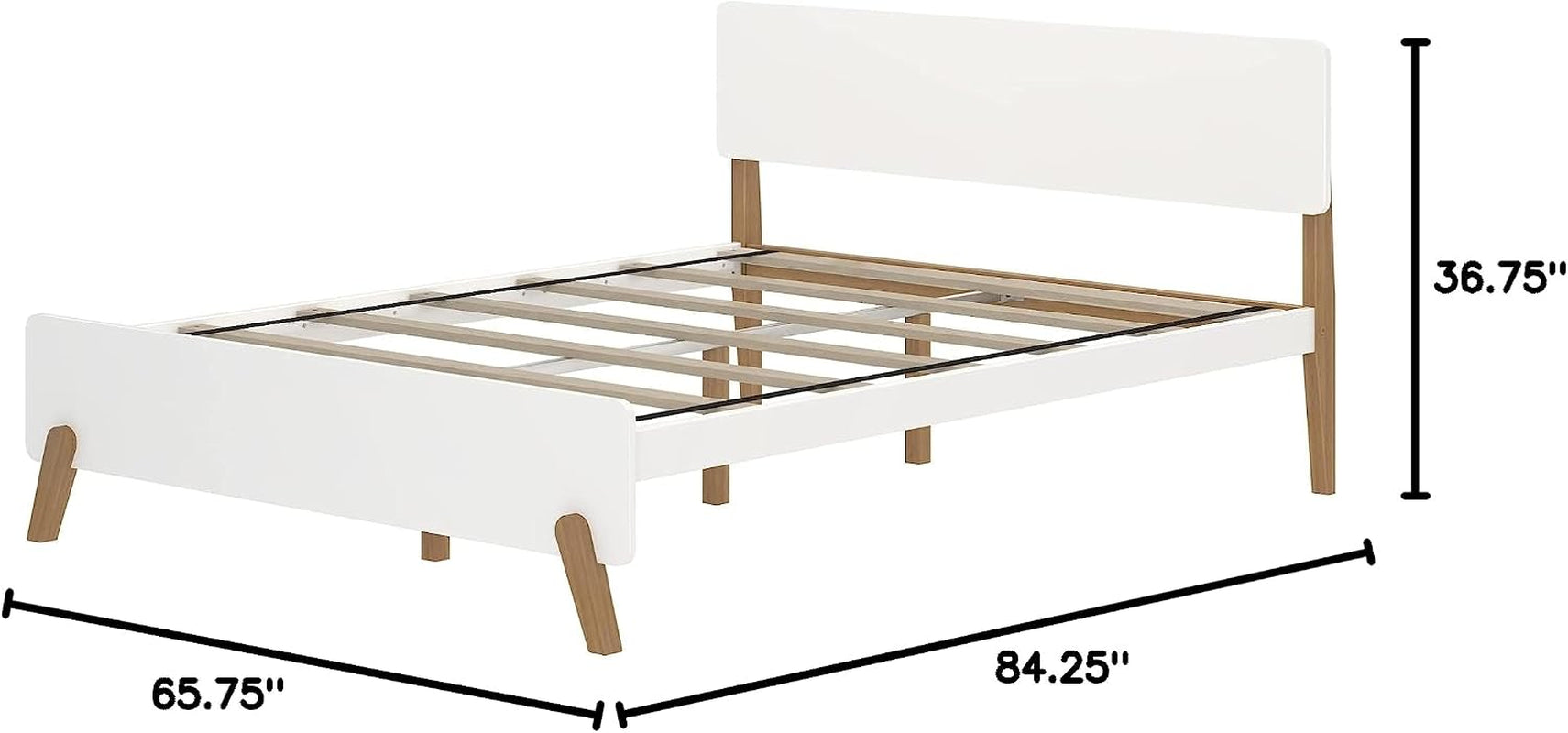 Max & Lily Queen Panel Bed – Mid-Century Modern Wood Bed Frame, White & Pecan