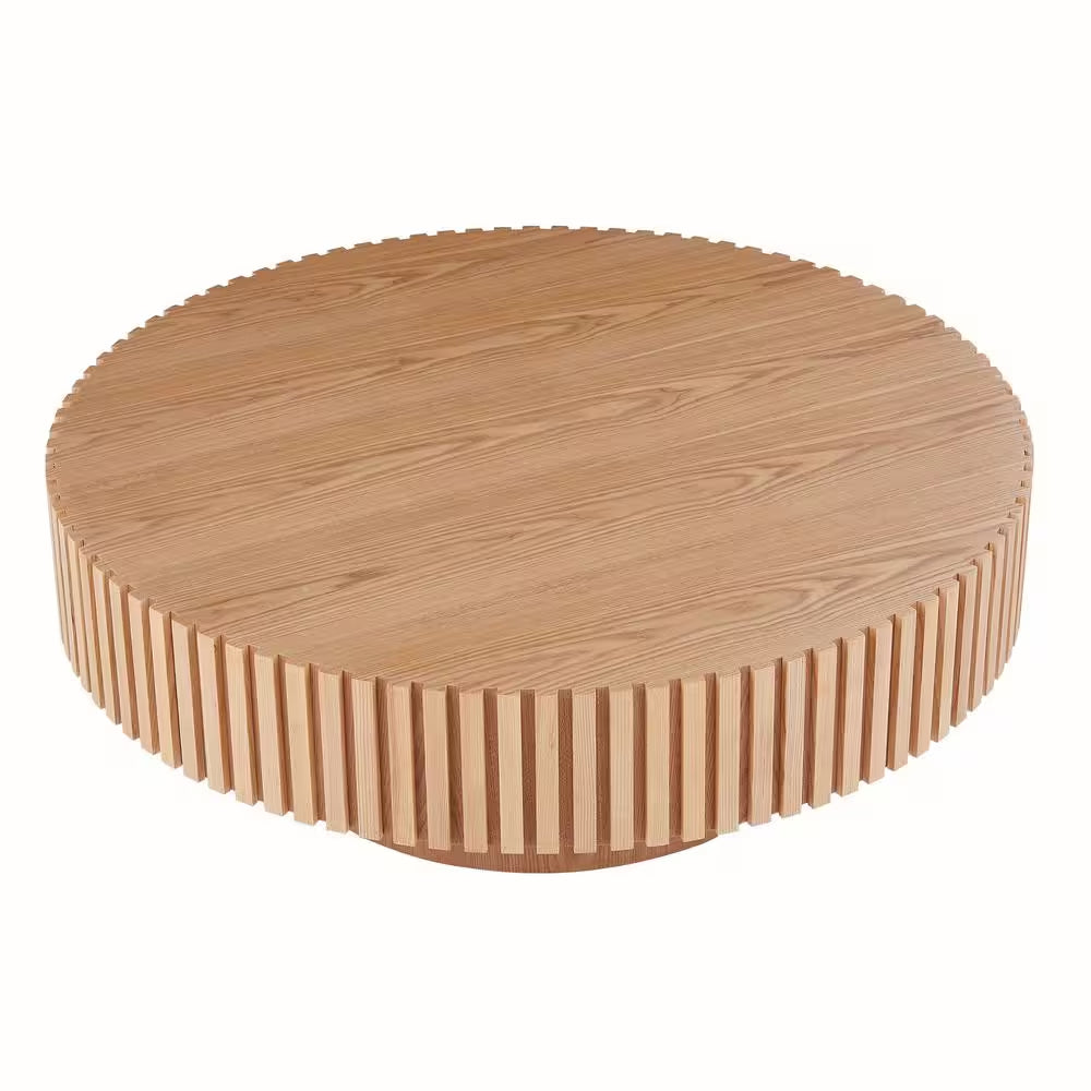 **31.49" Round Natural Drum Coffee Table – Modern Handcrafted Wood-Look Accent Table**