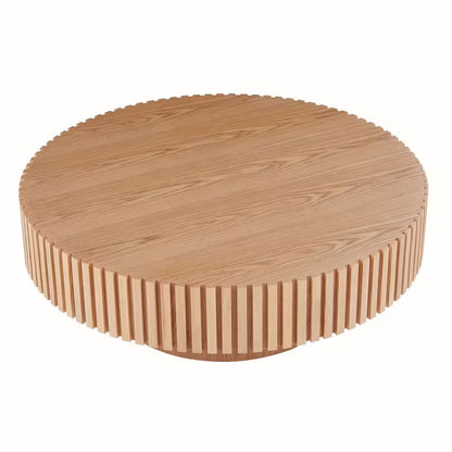 **31.49" Round Natural Drum Coffee Table – Modern Handcrafted Wood-Look Accent Table**