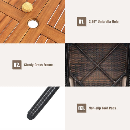 7-Piece Outdoor Patio Dining Set – Rattan Table & 6 Chairs with Umbrella Hole