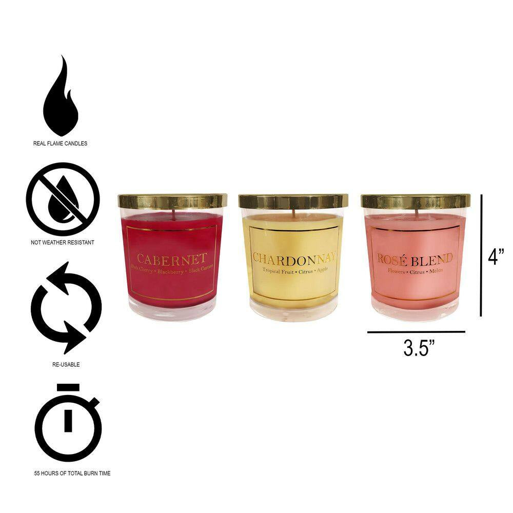 3-Piece Wine Collection Scented Candle Set – Chardonnay, Cabernet & Rosé Home Fragrance Gift Set