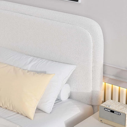 **4 Ever Queen Upholstered Bed Frame – High Curved Headboard & Soft Footboard, Cream**