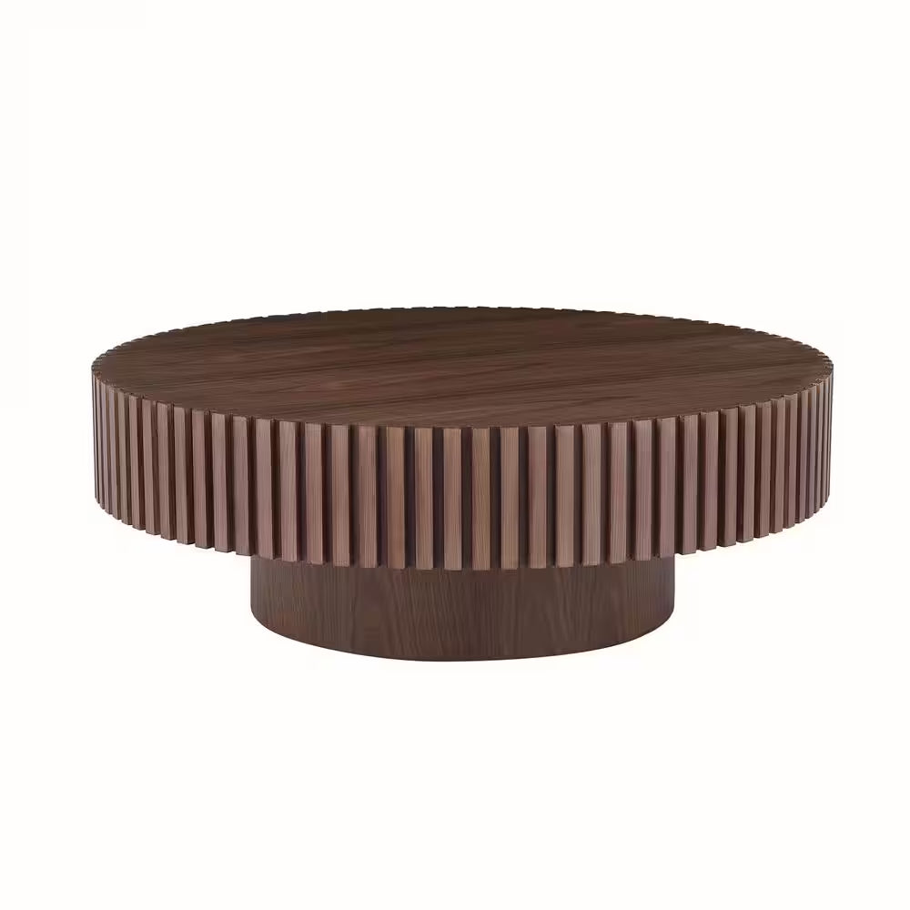 31.49" Round Walnut Drum Coffee Table – Modern Handcrafted Wood-Look Accent Table