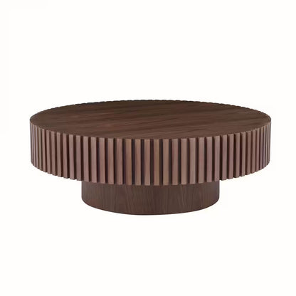 31.49" Round Walnut Drum Coffee Table – Modern Handcrafted Wood-Look Accent Table