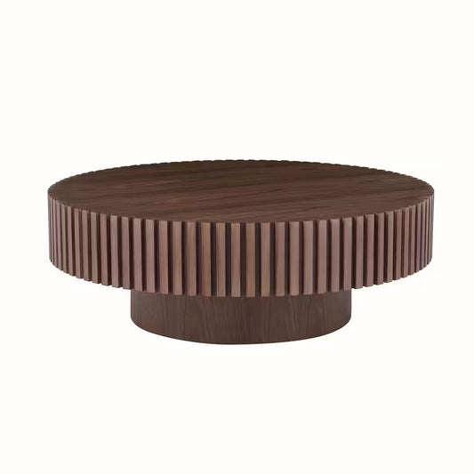 31.49" Round Walnut Drum Coffee Table – Modern Handcrafted Wood-Look Accent Table