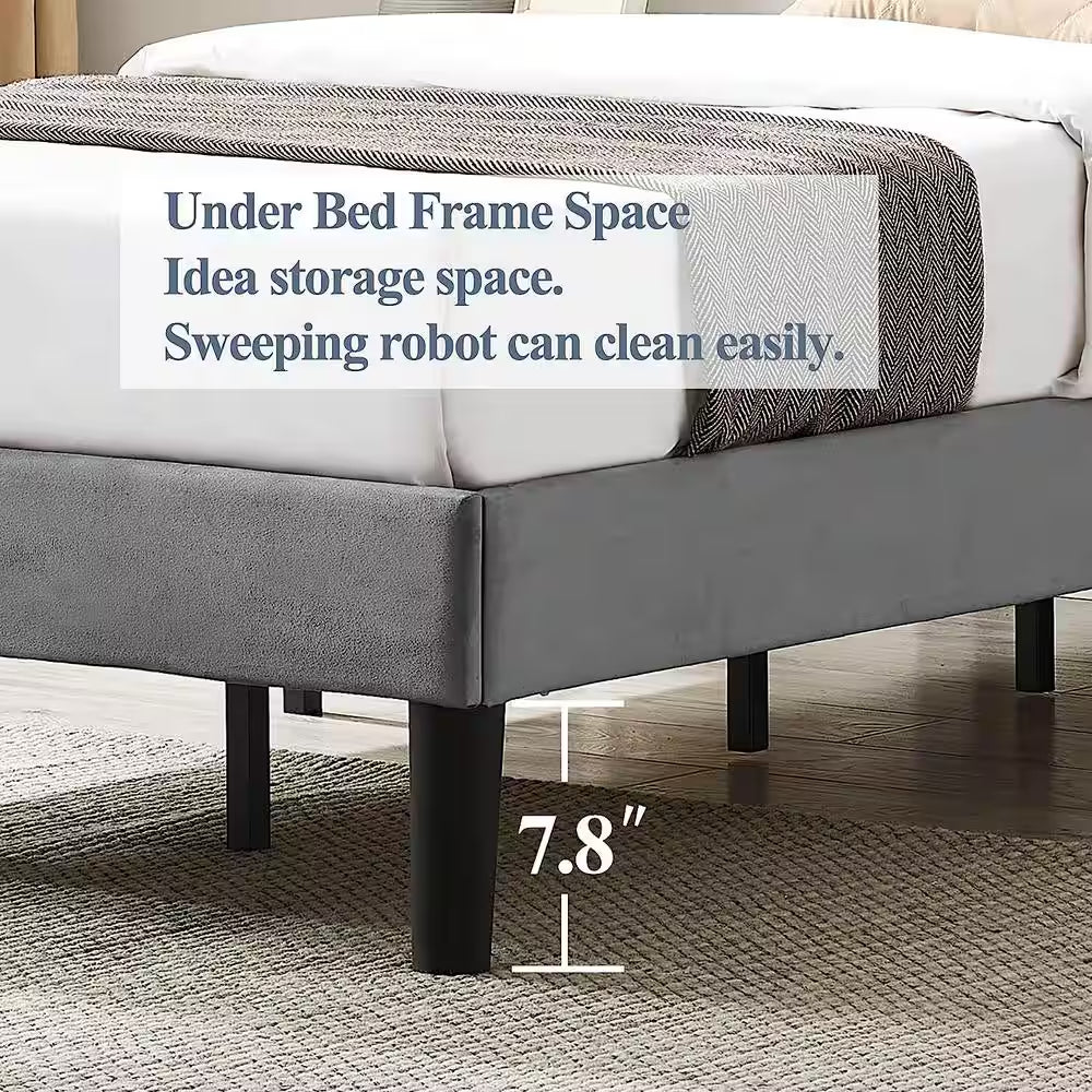 Twin Upholstered Platform Bed Frame – Adjustable Headboard, No Box Spring Needed, Gray